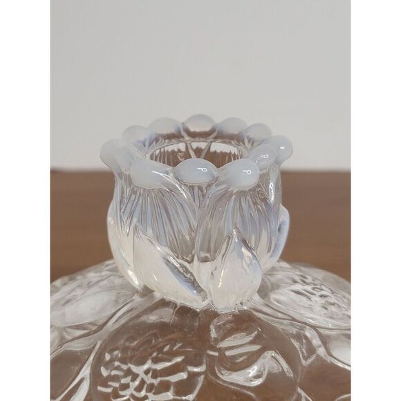 Tiara OPALESCENT WATER LILY PATTERN CANDLESTICK HOLDER PAIR - Picture 3 of 10